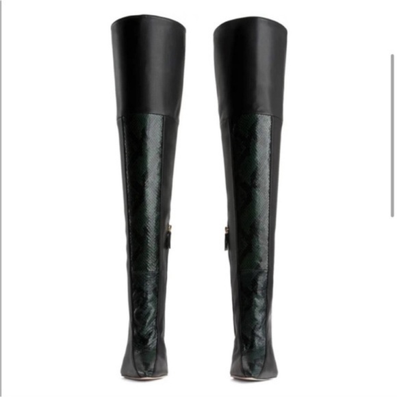 Good American Koko Black Green Snakeskin Animal Print Over The Knee Boot Size 5 - Picture 3 of 14
